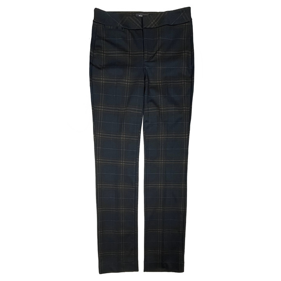 NYDJ Slim Trouser Pants Sz 2 or 27 New $119 Oaklan Plaid Blue Black Straight Leg - Picture 3 of 16